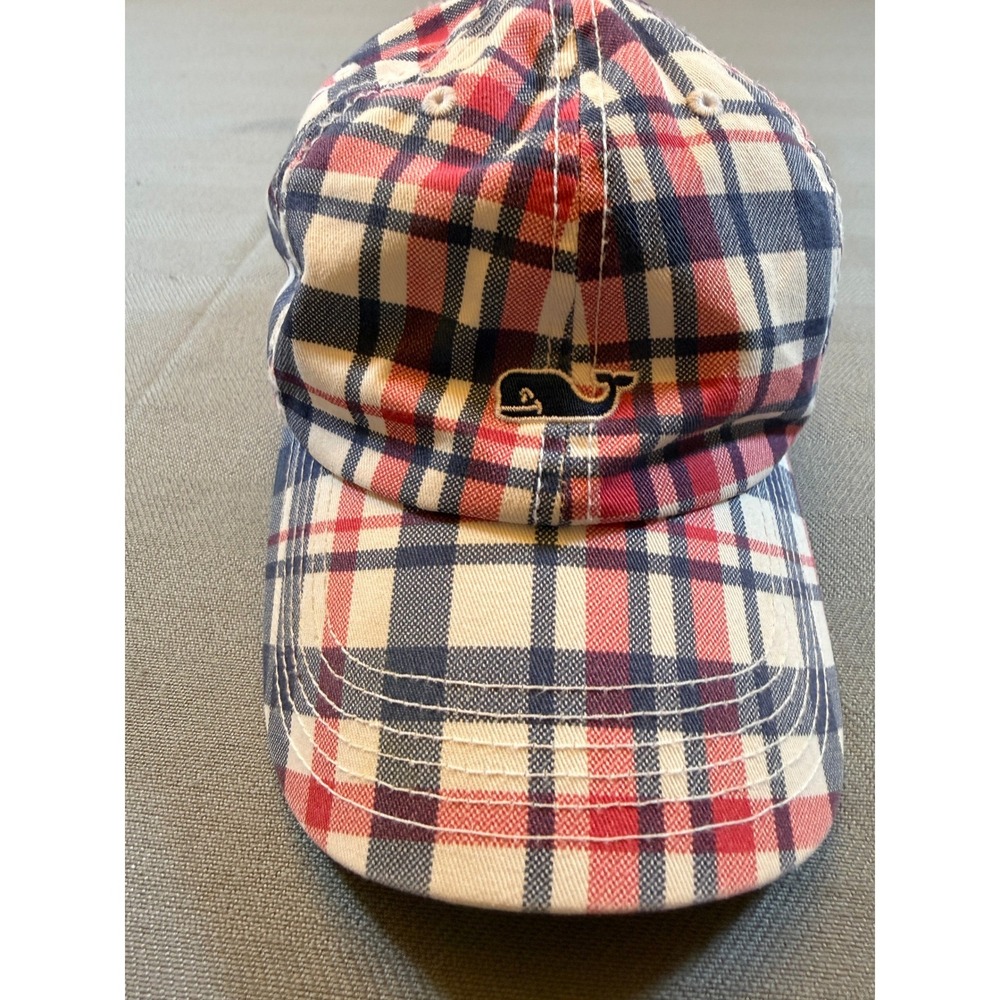 Vineyard Vines Kids Plaid Baseball Hat Red Navy White Whale Logo Hat
